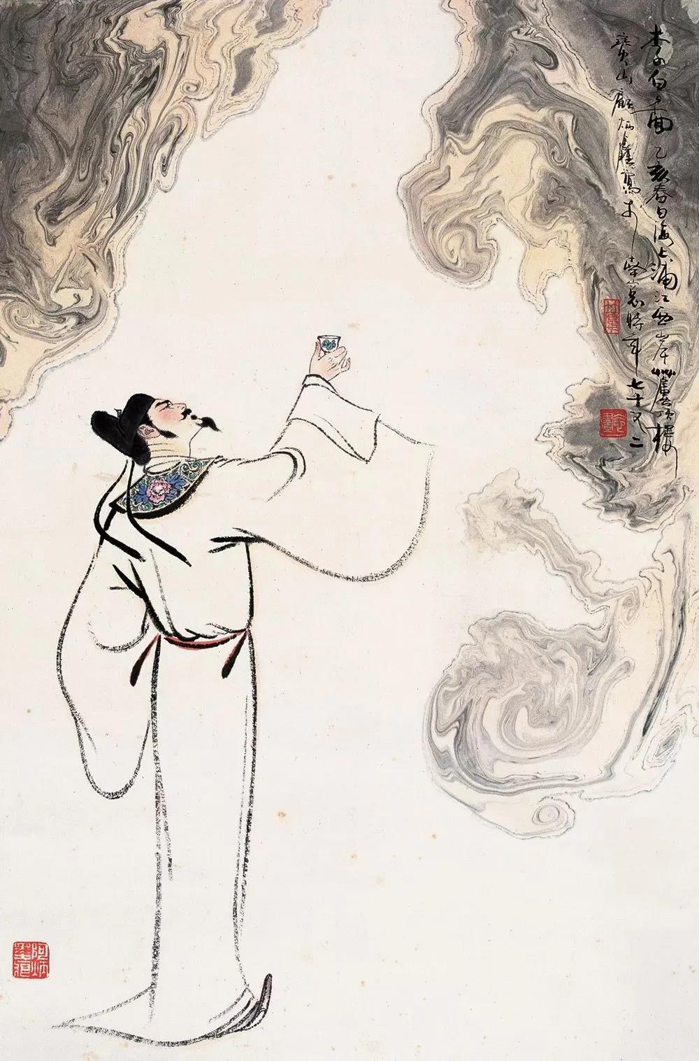 ▲“詩仙”李白勸自己喝酒：“舉杯邀明月，對飲成三人”。（圖片來源：三聯(lián)生活周刊）